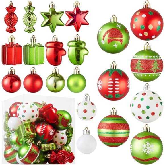 42pcs Christmas Balls Ornaments Set - Red and Green Christmas Ornaments - Picture 1 of 6